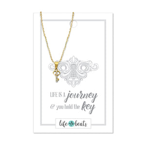 Life is a Journey - Dainty Key Necklace - Gold Finish Charm Necklace