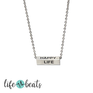 Happy Life Necklace - Silver Finish Bar Necklace