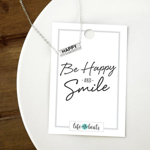Be Happy and Smile - Silver Finish Bar Necklace