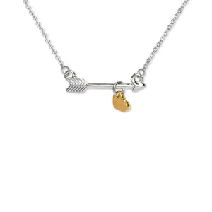 Go Confidently Arrow Necklace - Silver finish with gold heart charm