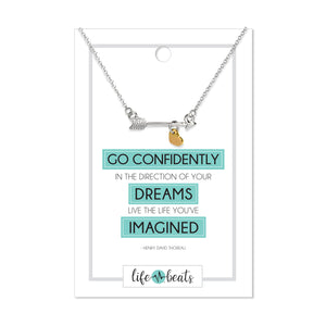 Go Confidently Arrow Necklace - Silver finish with gold heart charm