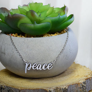 Peace Word Necklace - Silver Finish