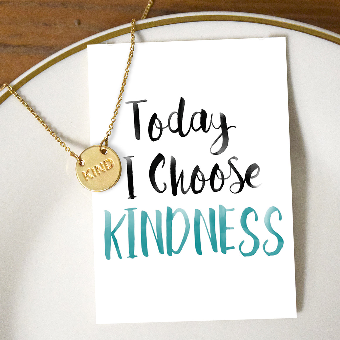 Kind Circle Disc Necklace - Gold Finish