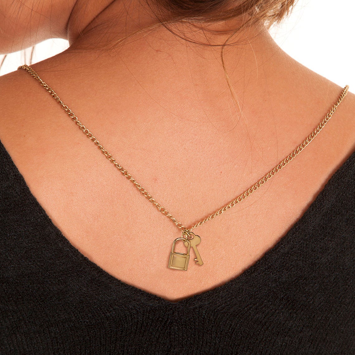 Gold Lock and Key Necklace / CZ Lock and Key Pendants / Dainty 