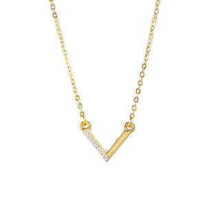 FRIENDSHIP Necklace V Chevron Necklace - gold finish with clear stones dainty