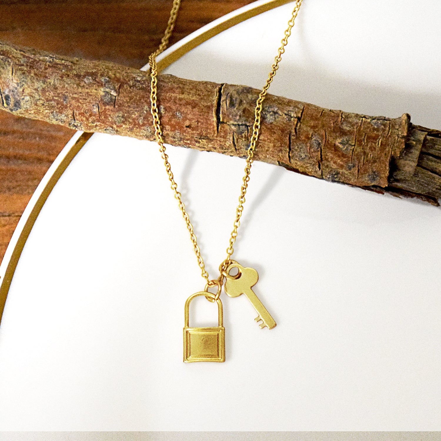 Dainty Lock & Key Necklace - Gold Finish Charm Necklace - Shop