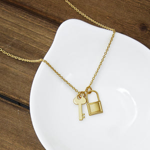 Dainty Lock & Key Necklace - Gold Finish Charm Necklace