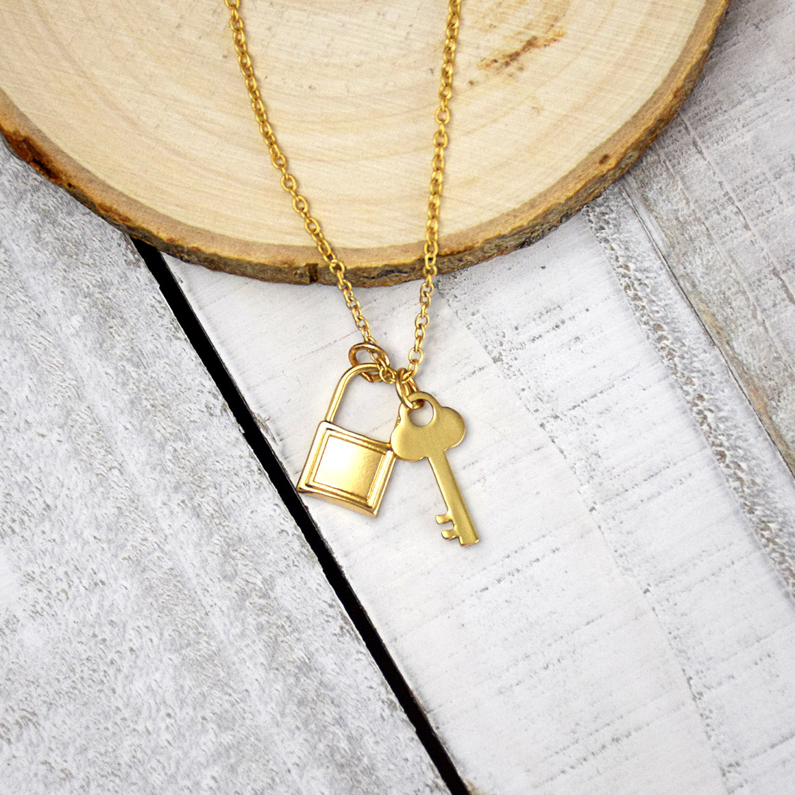 Dainty Lock & Key Necklace - Gold Finish Charm Necklace